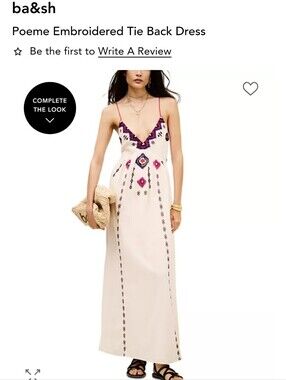 ba&sh Cream Maxi Dress with Pink and Purple Embroidery New With Tags